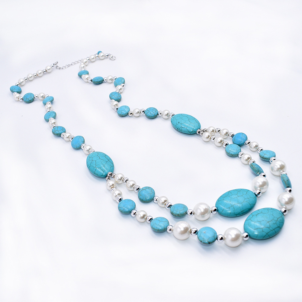 佳莎跨境新品配饰双层白色绿松石女人项链民族风项饰天然石饰品