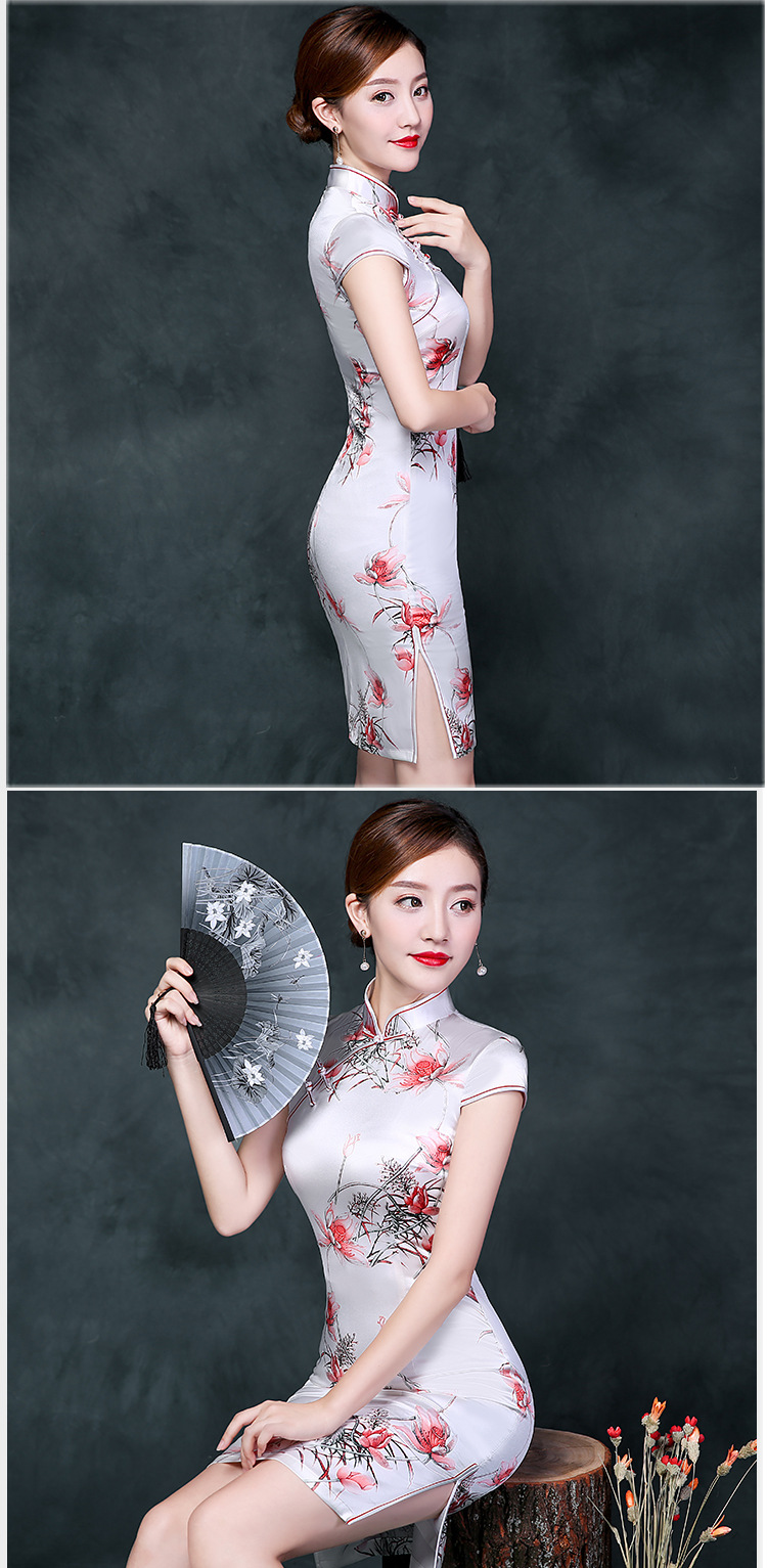 春夏季改良新款少女真丝旗袍连衣裙 日常修身短款女装旗袍连衣裙