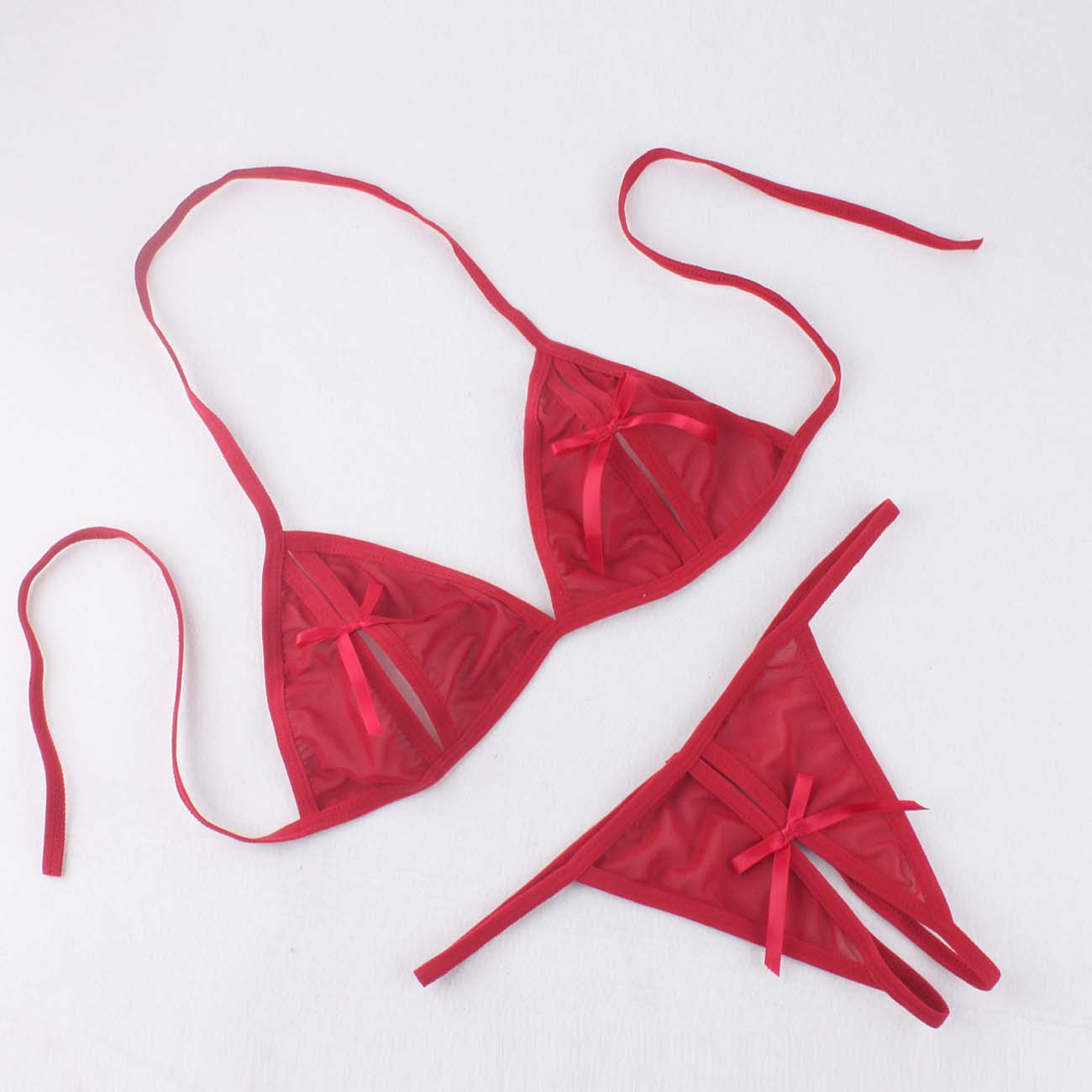 性感情趣内衣套装 透明网布三点式 开裆露乳绑带内衣