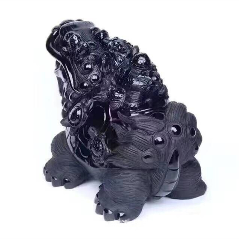 天然水晶黑曜石九头龟摆件龙龟家居办公商铺送礼水晶风水摆件饰品