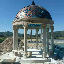 石雕铁艺帽六角凉亭户外岗岩别墅钢结构欧式铁艺凉亭批发