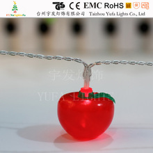 红苹果LED灯电池灯 圣诞节日灯饰用品 水果灯串暖 白光10头透明线
