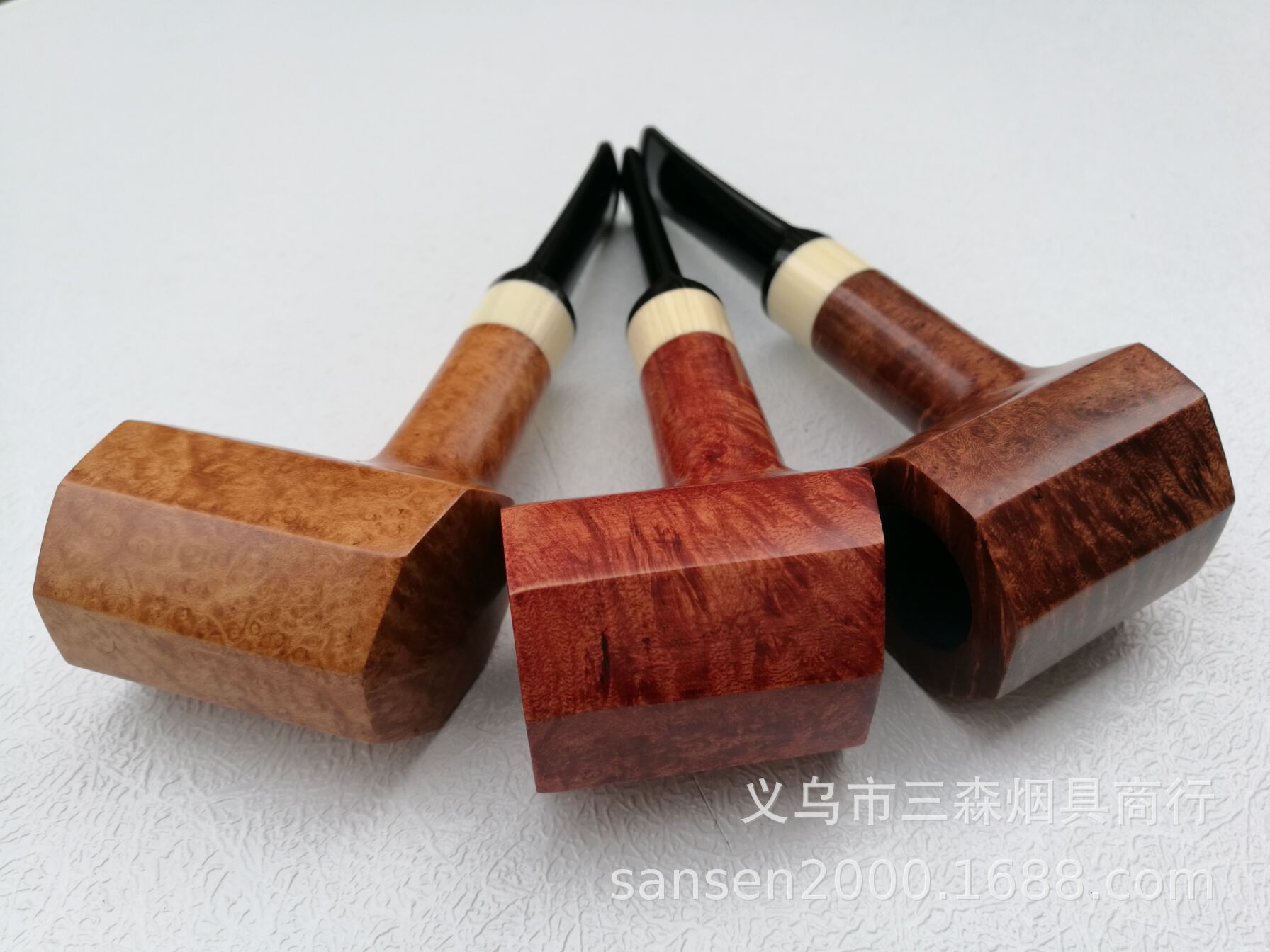 三森石楠木烟斗碳芯过滤实木手工 六角中号锤子烟斗 8979#桌斗
