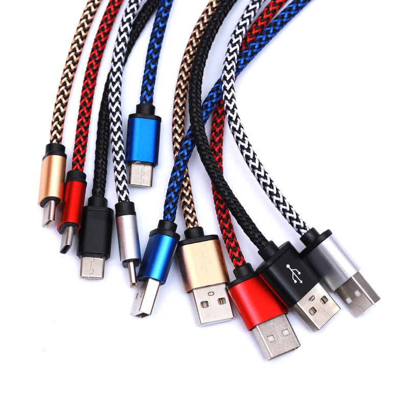 适用三星华为安卓通用麻花编织数据线micro usb充电线2a快充线