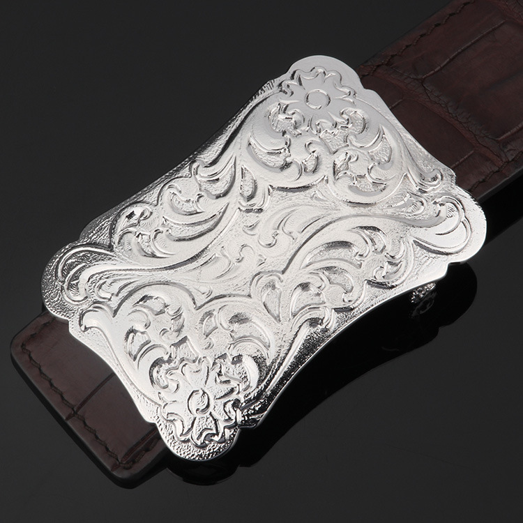 高档纯银皮带扣头s925男士唐草花纹平滑皮带扣腰带扣头xy028