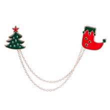 欧美跨境新款女士简约个性不对称链条铃铛圣诞老人胸针 合金饰品