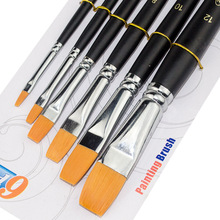 厂家直销6支装尼龙毛平头黑杆水粉笔水彩画笔优质尼龙丙烯画笔