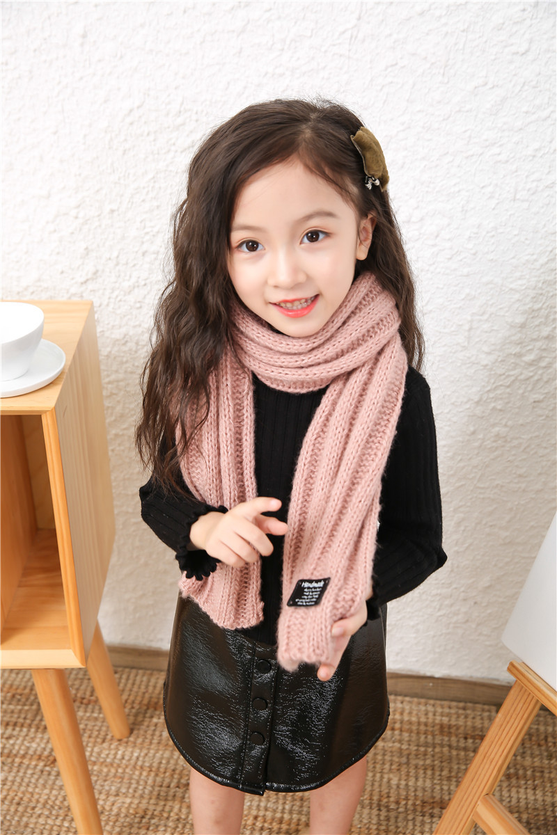 新品儿童围巾女宝宝围脖针织毛线单色保暖厚款百搭韩版秋冬季