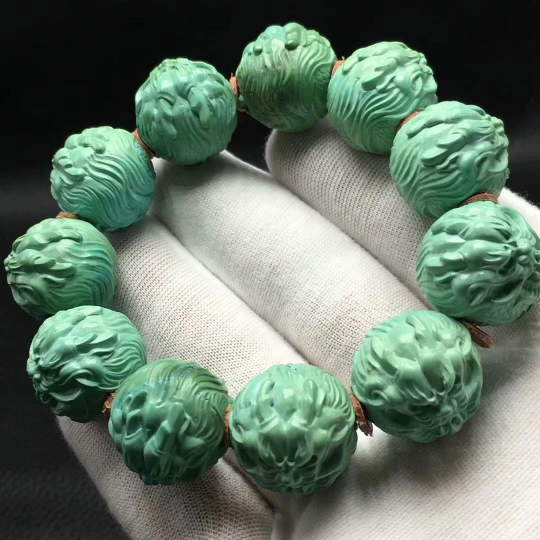 天然一窝料绿松石精雕龙珠手串 产地直销原矿高瓷无优化绿松石