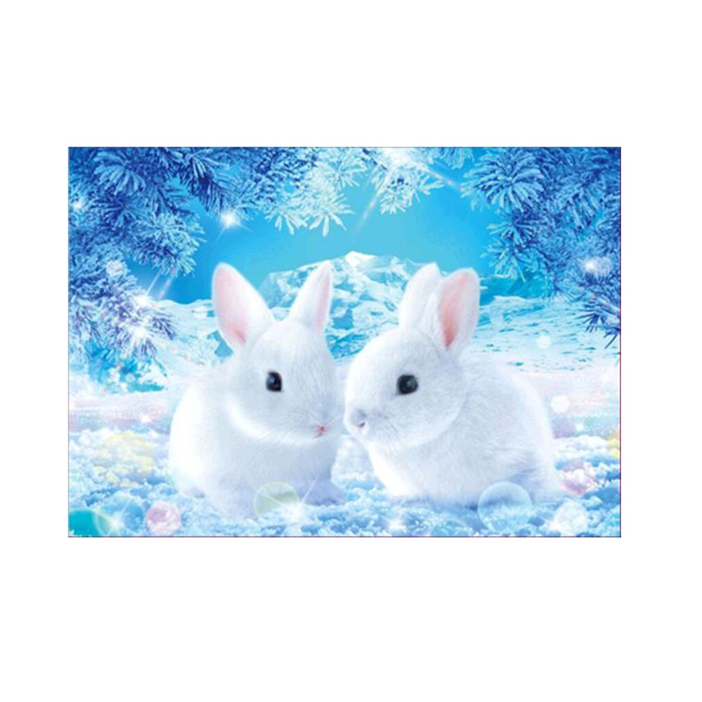 新款5d钻石画外贸 动物两只小白兔diy钻石十字绣东南亚欧美速卖通