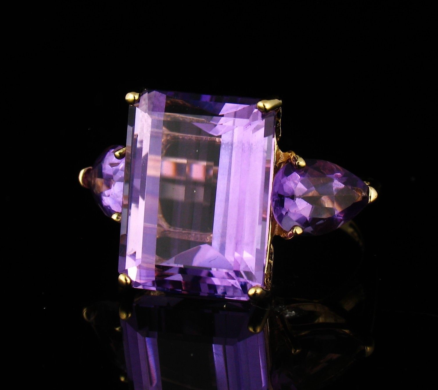 欧美热卖碧玺镶钻戒指 紫水晶宝石分码指环 镀18k黄金戒指银饰品