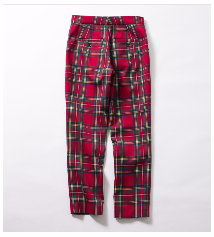 欧洲站 2018年春款格子长裤红色格子休闲裤