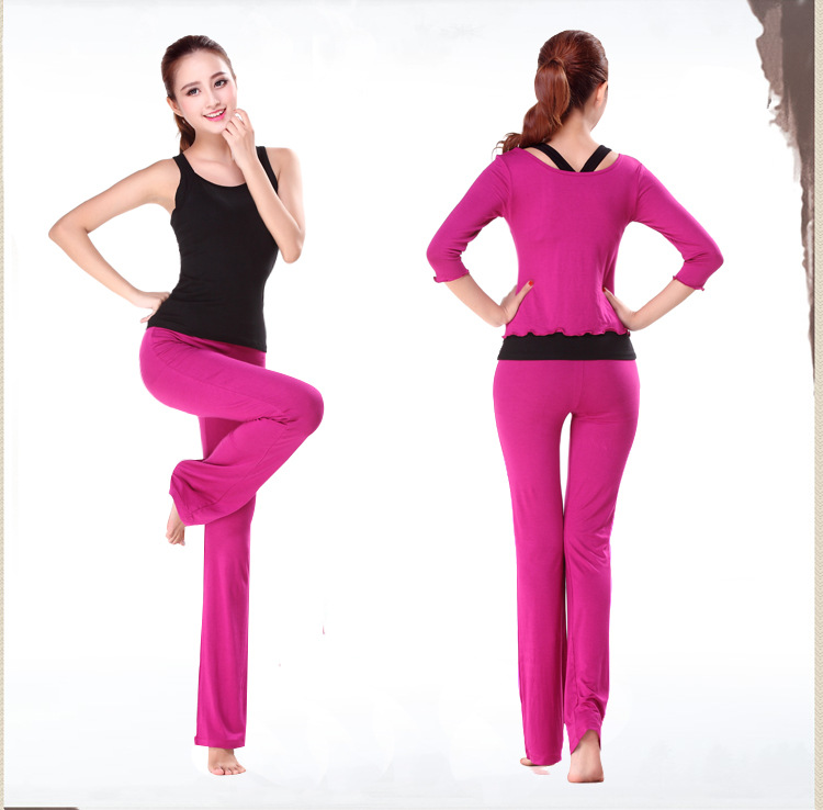 厂家批发春夏新款瑜伽服三件套装女中长袖莫代尔运动特价清仓包邮