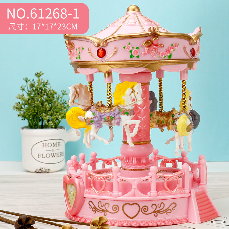 Carousel Music Box Ribbon Lights Children's Birthday Gifts Home Decorations Cake Ornaments Music Box