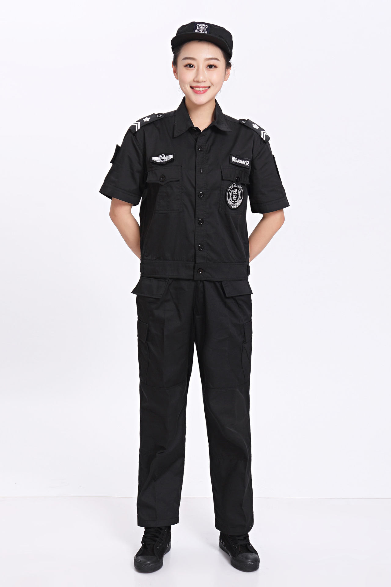 保安服夏装黑短袖衬衫定做郑州安检物业小区门卫执勤保安制服衬衣