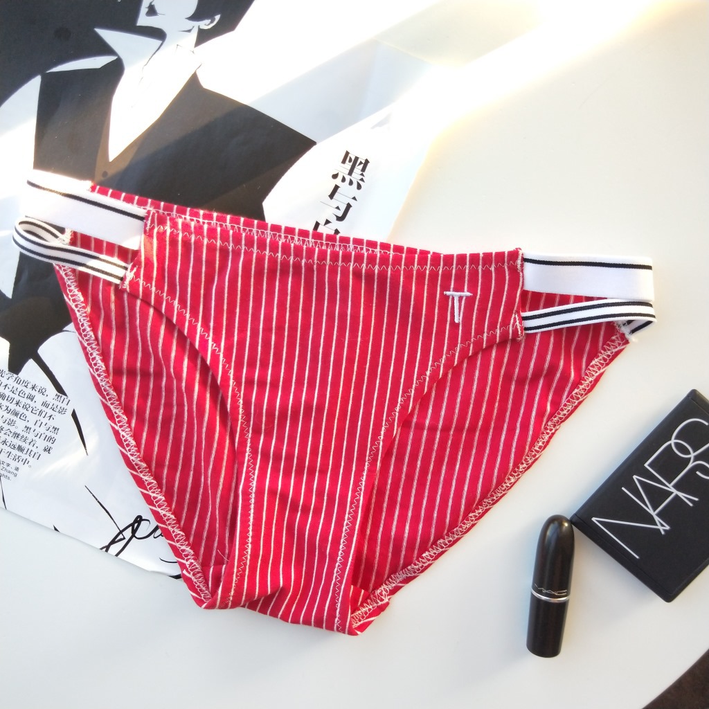 蓝白条纹内裤女新品 舒适细带比基尼款内裤棉海军风微商货源