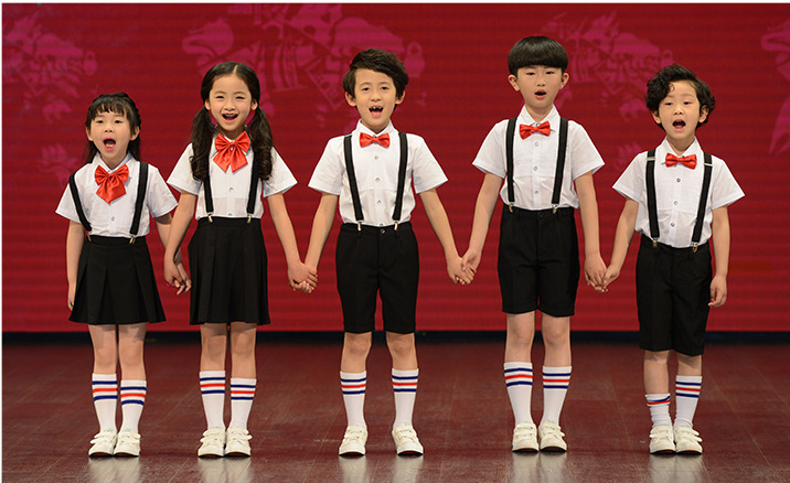 六一儿童节背带裤大合唱演出服装中小学生男女童朗诵表演主持礼服