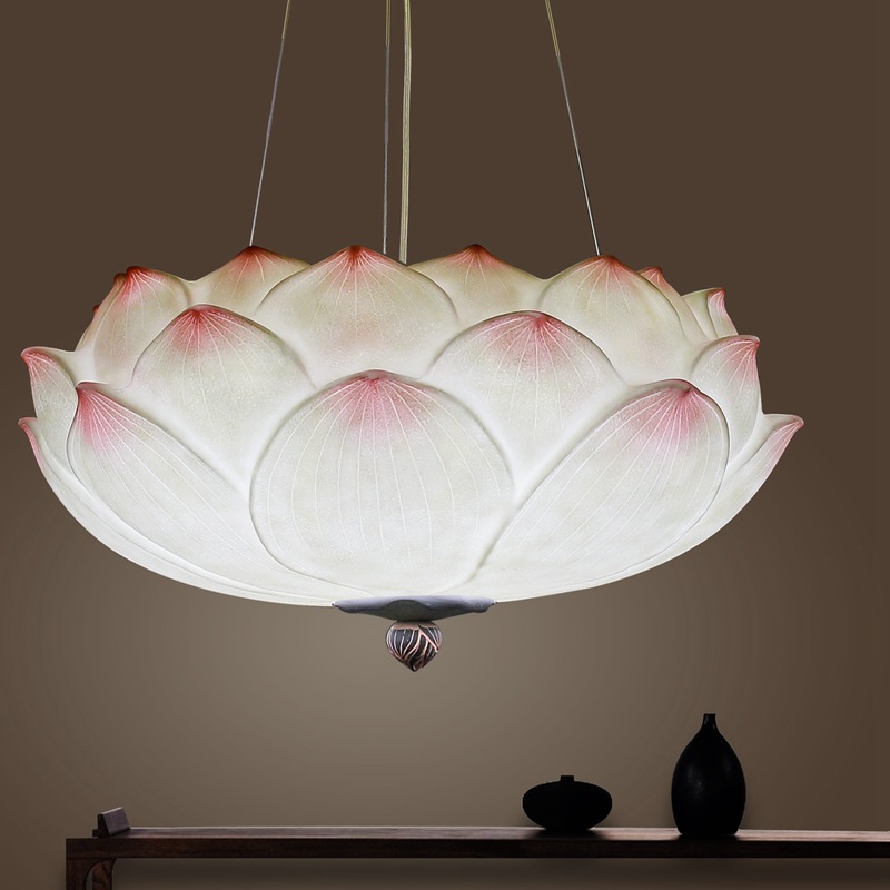 新中式树脂荷花吊灯吸顶灯led灯泡客厅卧室酒店餐厅商铺装饰灯具