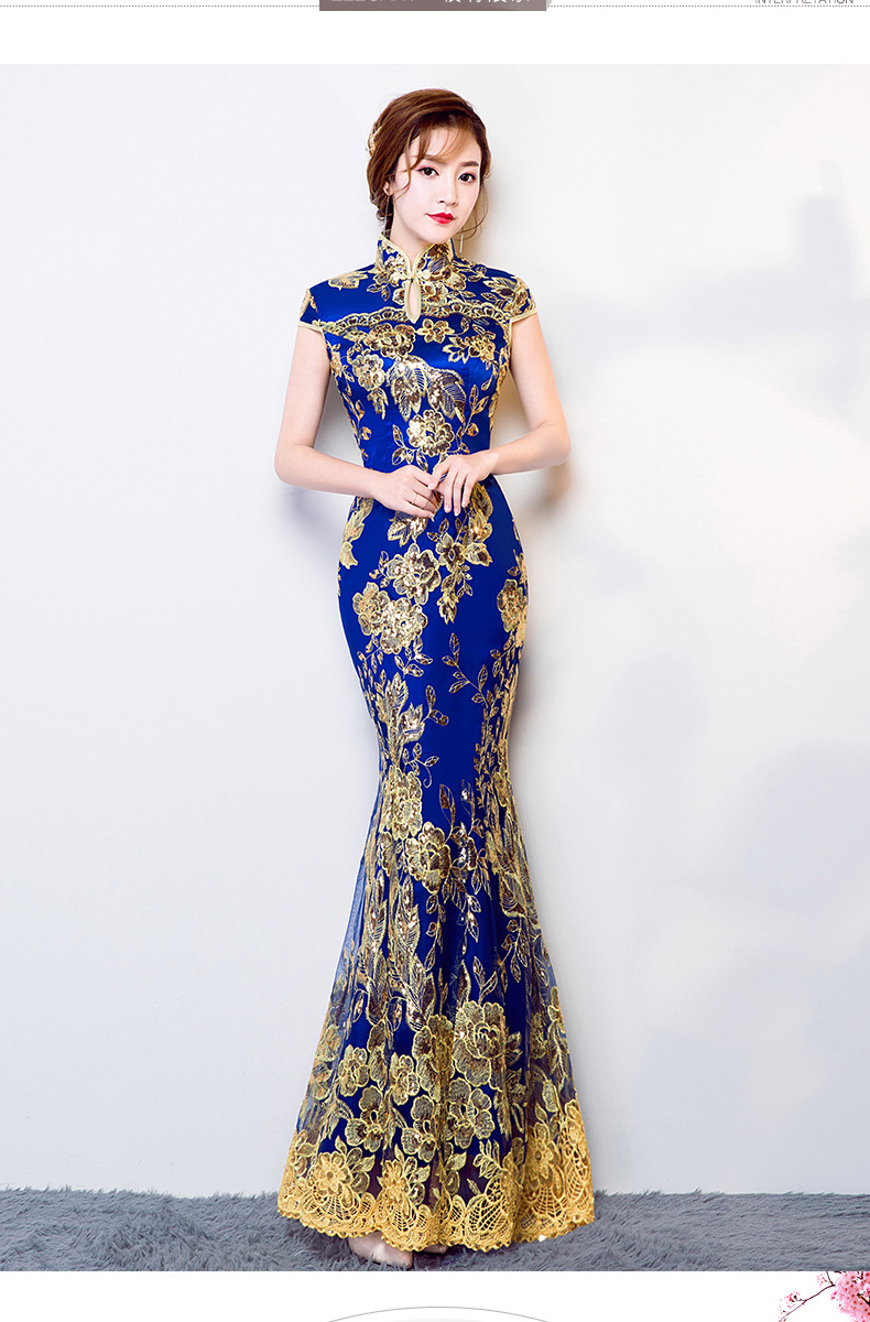 qsxy0554蕾丝长款改良鱼尾旗袍