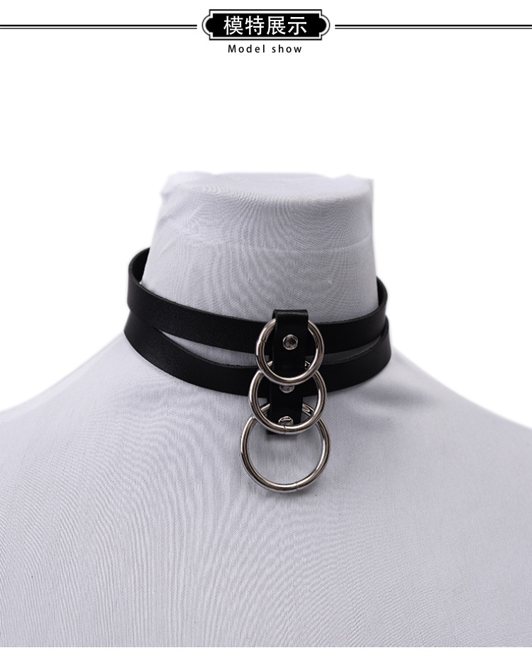 欧美原宿朋克风皮项圈 Ebay热销 圆形吊坠项链颈脖链短款锁骨链详情6