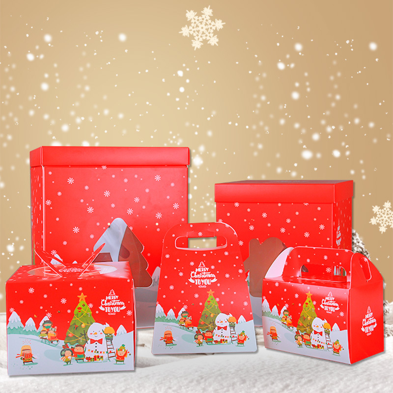 【爱满屋】6~8寸加高红色蛋糕盒 手提红色圣诞姜饼屋 礼品西点盒