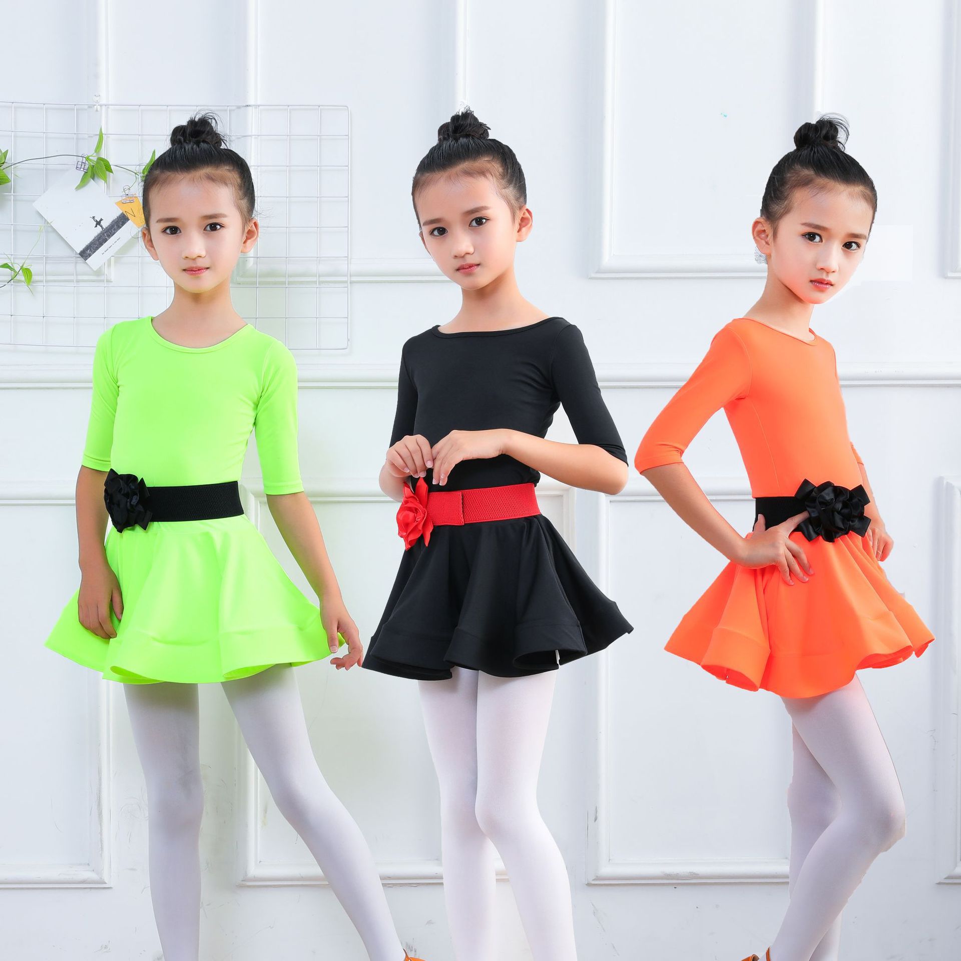 新款儿童拉丁舞服女童拉丁舞蹈裙子分体舞蹈练习裙可印字配平角裤