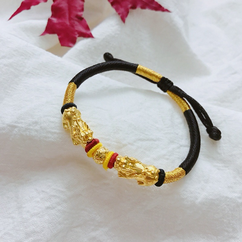 黄金转运珠手链3d硬金足金999貔貅金钱珠手链 黄金路路通手串