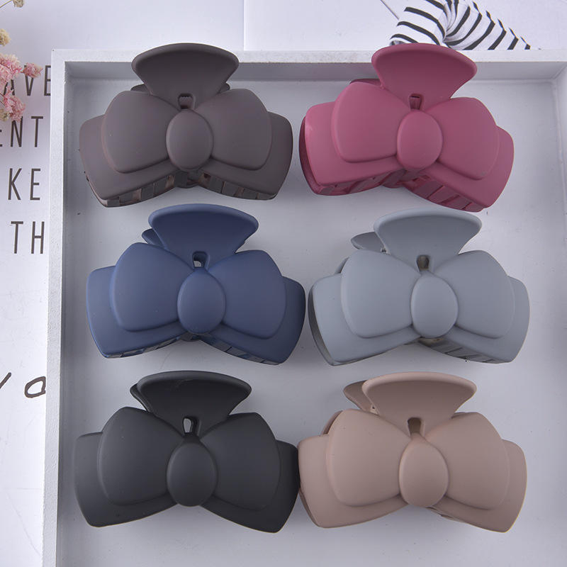 新款塑料大抓夹女士洗澡盘发双层领结素色简单型塑料大发夹