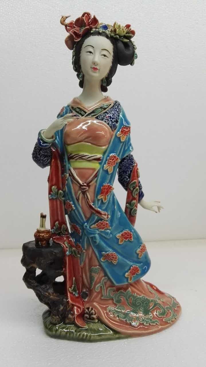 林伟东大师作品正品初夏荷花姑娘石湾陶瓷公仔古典仕女美女装饰