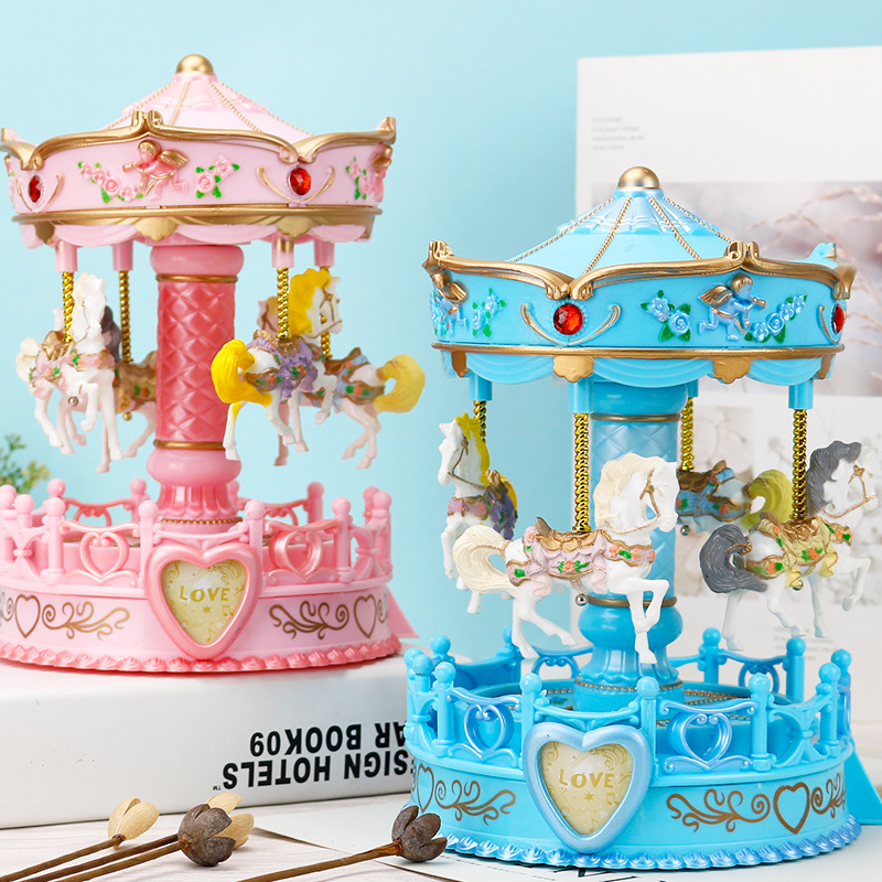 Carousel Music Box Ribbon Lights Children's Birthday Gifts Home Decorations Cake Ornaments Music Box