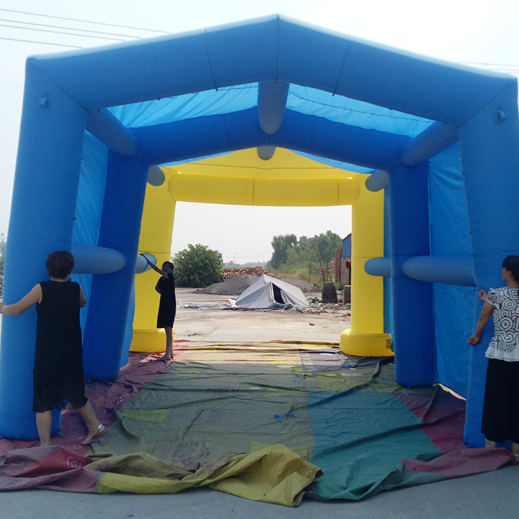 白事灵棚 白事三角顶单层充气灵棚 亮光彩绘画布