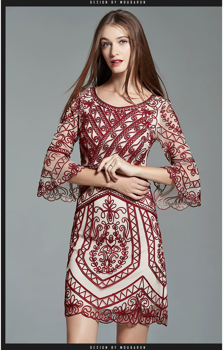 跨境秋冬连衣裙新款蕾丝大牌高端俄罗斯女装亚马逊爆款外贸礼服