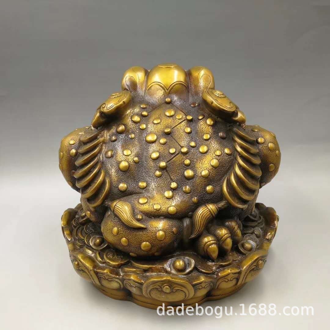 古玩古董收藏 黄铜金蟾吐钱摆件 招财进宝