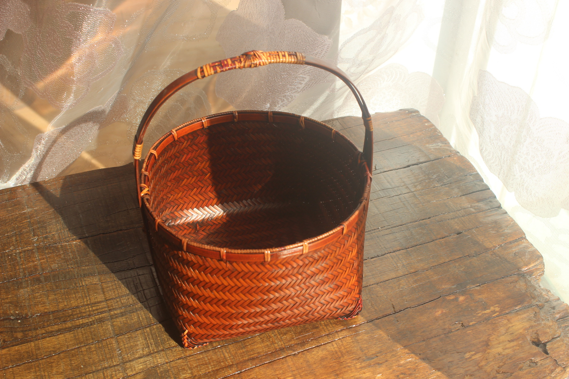 手工竹编提篮竹子编织篮子茶具收纳筐家用置物篮中式田园水果篮