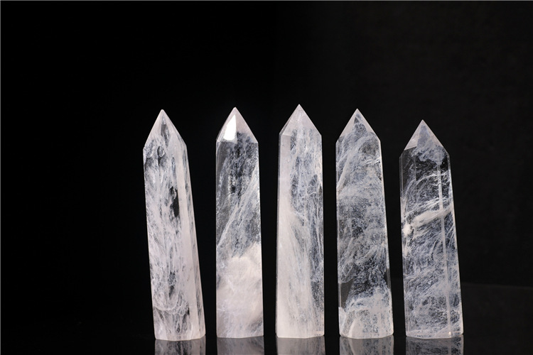 熔炼白水晶六棱柱 单尖水晶柱 六角柱消磁能量晶石 厂家直销