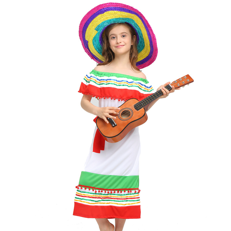 万圣节墨西哥服装化妆舞会表演出儿童女墨西哥裙演出服装