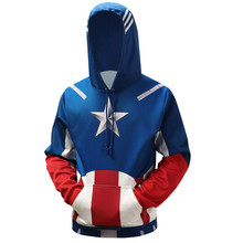 欧美3d美国队长超人星星印花连帽衫 宽松带帽卫衣大码棒球服批发