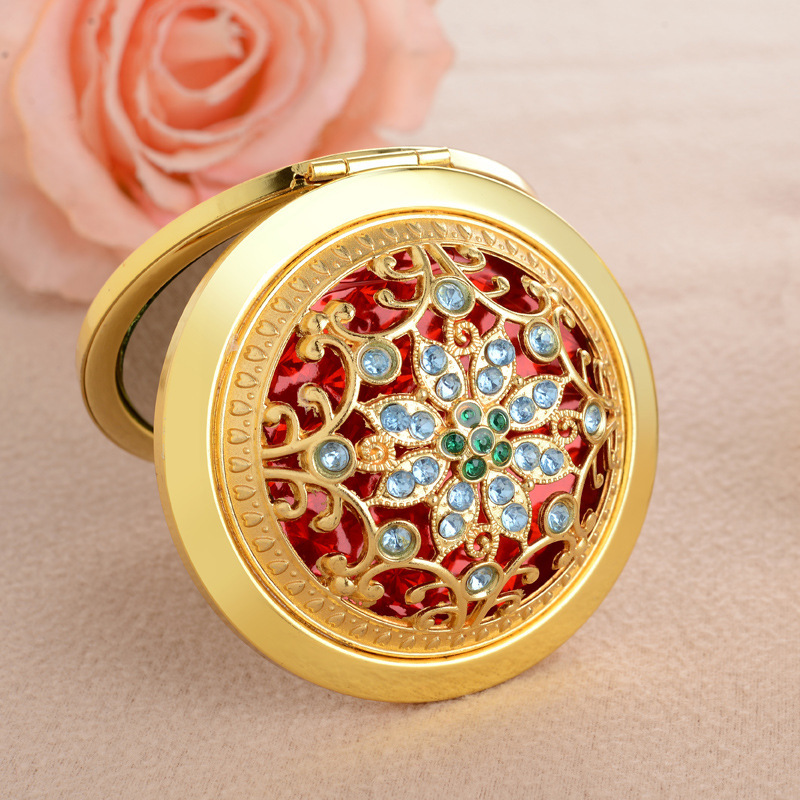 复古金色镂空化妆镜双面可折叠便携随身小镜子小礼品 单镜