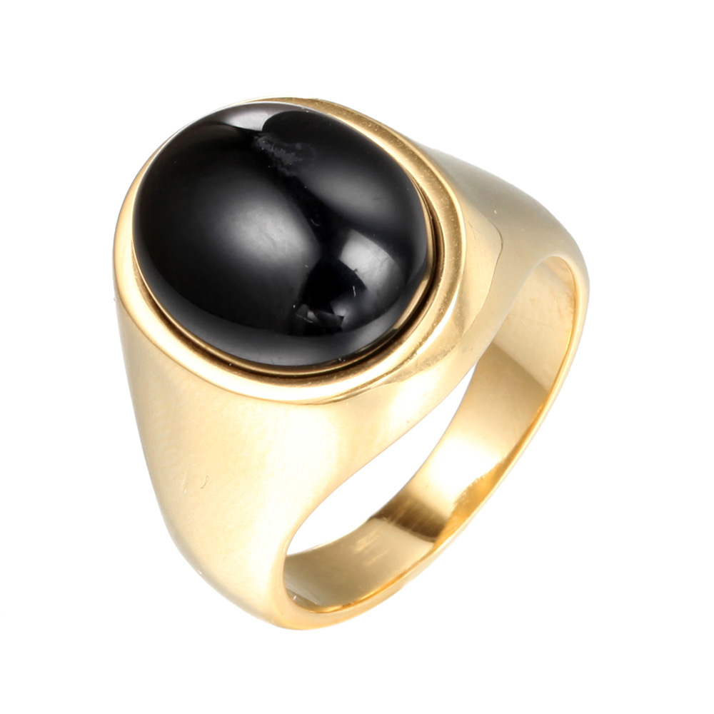 现货批发直销 钛钢绿色猫眼石金色戒指 男士戒指欧美风首饰