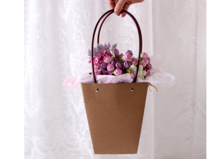 防水手提牛皮花袋牛皮纸袋花盒花艺插花礼品袋 鲜花手拎袋花束袋