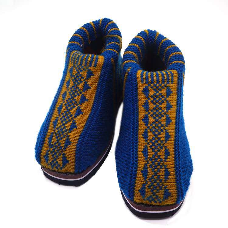 编织毛线棉鞋 手工棉鞋 冬季保暖加绒毛线鞋 家居 保暖鞋中老年
