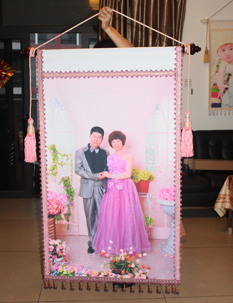 影楼欧式卷轴挂画挂毯 婚纱照全家福宝宝照来图制作挂轴装饰画