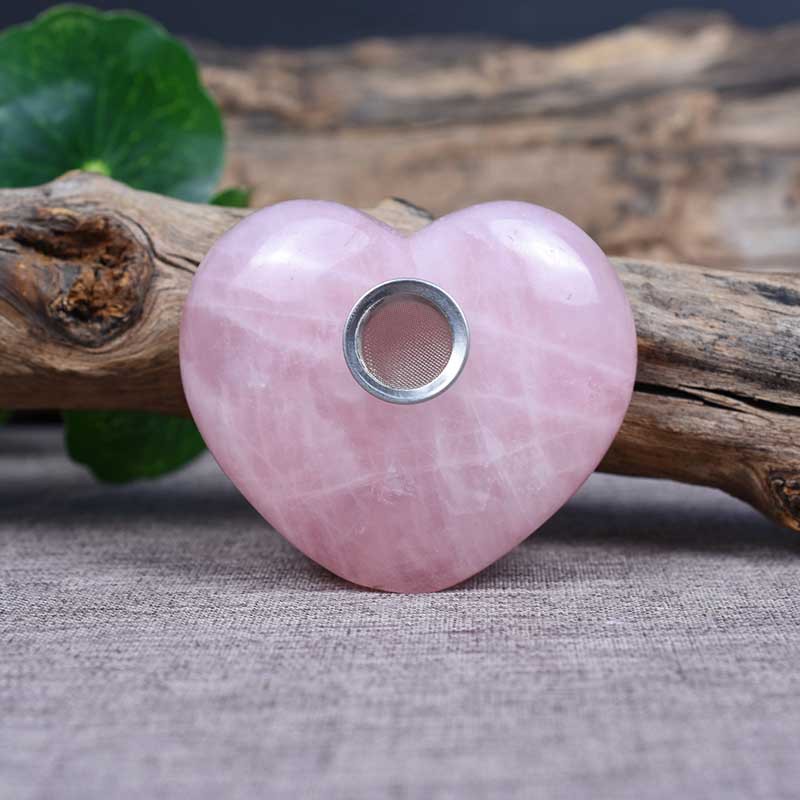 天然粉水晶心形水晶烟斗抽斗把玩件抽斗简约时尚烟嘴东海厂家直销