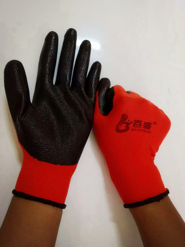 百盛白兰红黑手套13针尼龙丁腈手套白纱兰劳保用品
