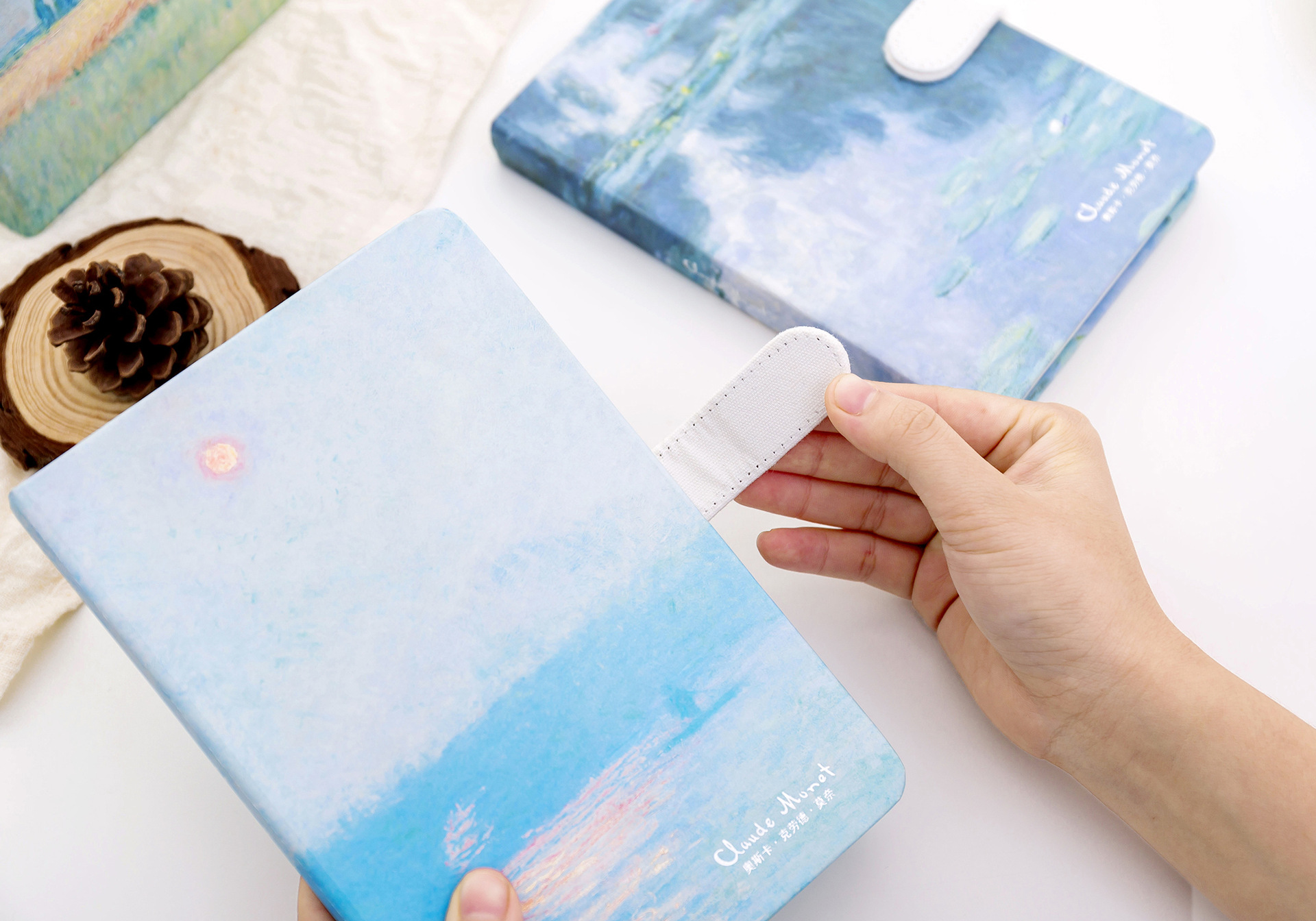 唯美硬面抄精装本莫奈油画磁扣本插画横线学生记事本现货笔记本子