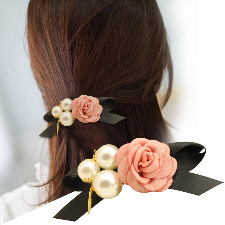 新款珍珠 发饰女士 头饰 手工花朵 淑女饰品 女士蕾丝 弹簧夹
