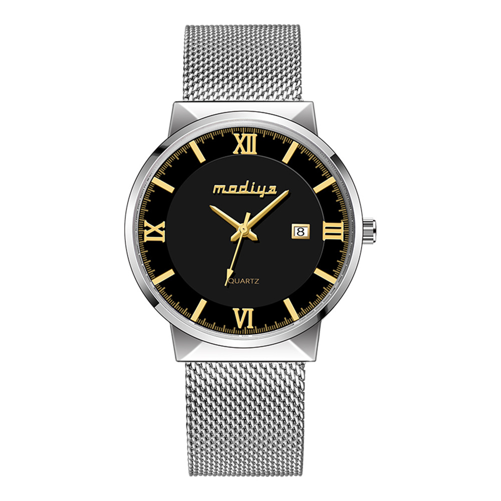 新款modiya双层面钢带手表男 时尚防水日历石英表 男