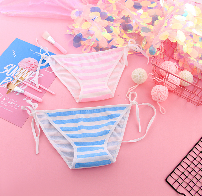日系蓝白粉白条纹二次元胖次动漫绑带胖次萝莉少女软妹内裤c008-2