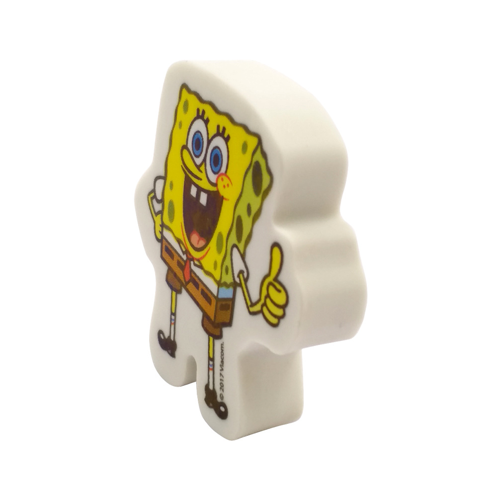 厂家定做环保白色tpr平面造型海绵宝宝热转印橡皮擦定制