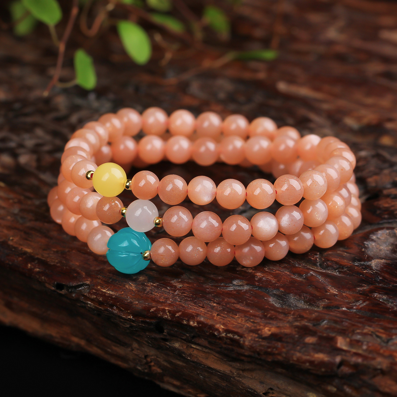 天然日光石橙月光石三圈手链手串太阳石旺夫石原创diy手链饰品